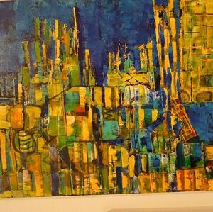 PEACEFUL DISRUPTIO.      Abstract Blue and Yellow Art Piece